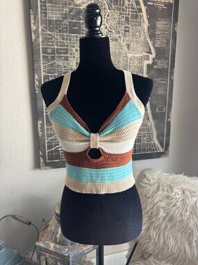 Size M - Almost Famous Multi Striped Cami Sweater w/Center Cut Out